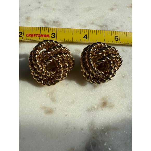Vintage Givenchy Paris New York Gold-Tone Rope Knot Clip-On Earrings - Picture 2 of 8